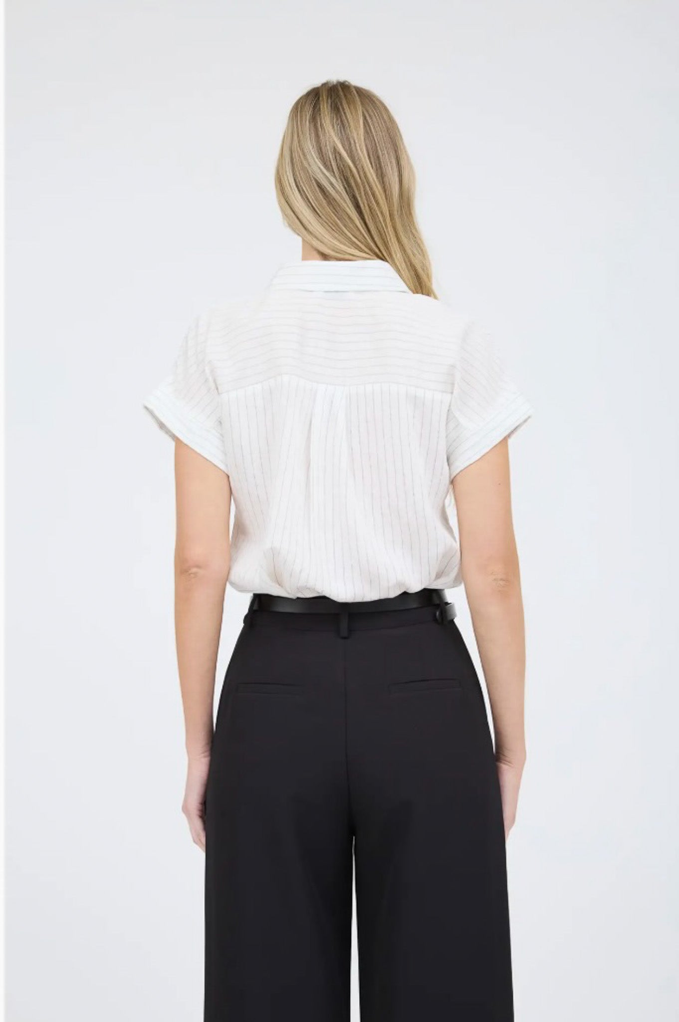 Pinstripe Short Sleeve Collared Shirt