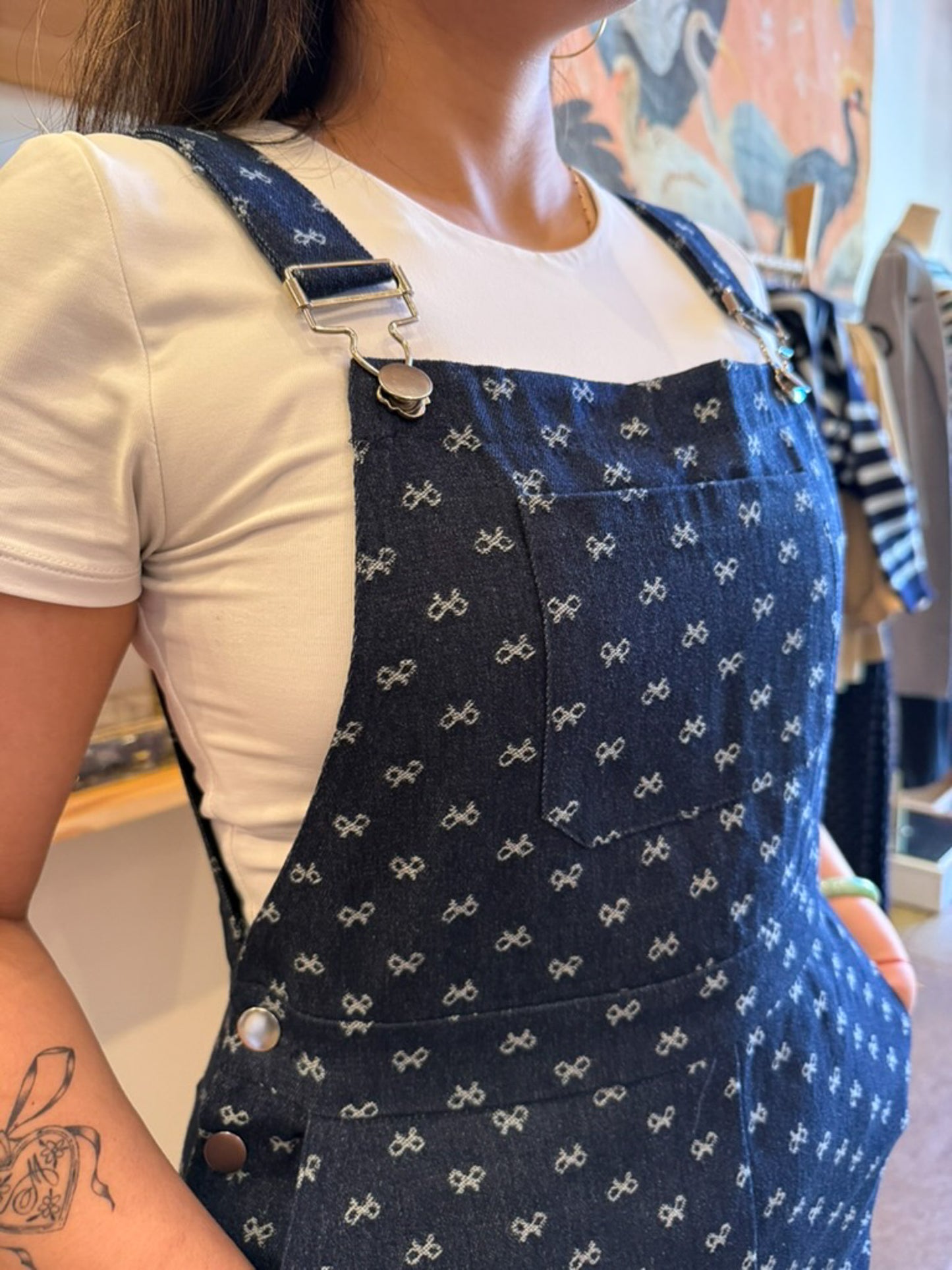 Bow Detail Dark Rinse Overall