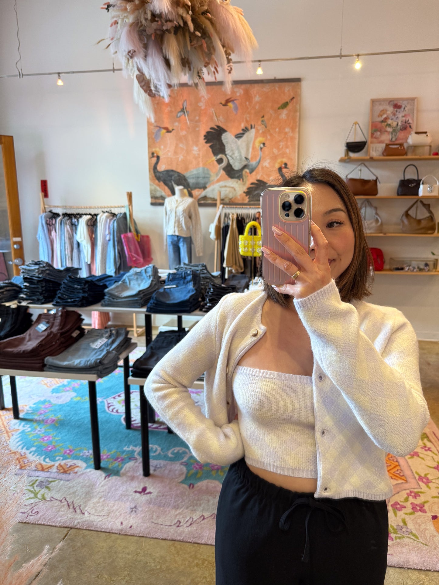 Plaid Crop Tube Top and Cardigan Set