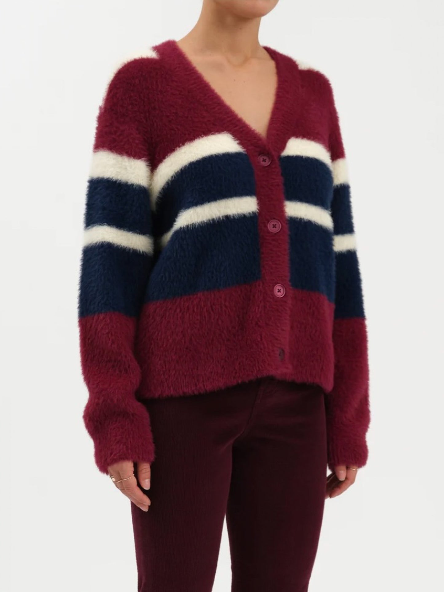 Bleeker Fuzzy Cardigan Fig Multi stripe
