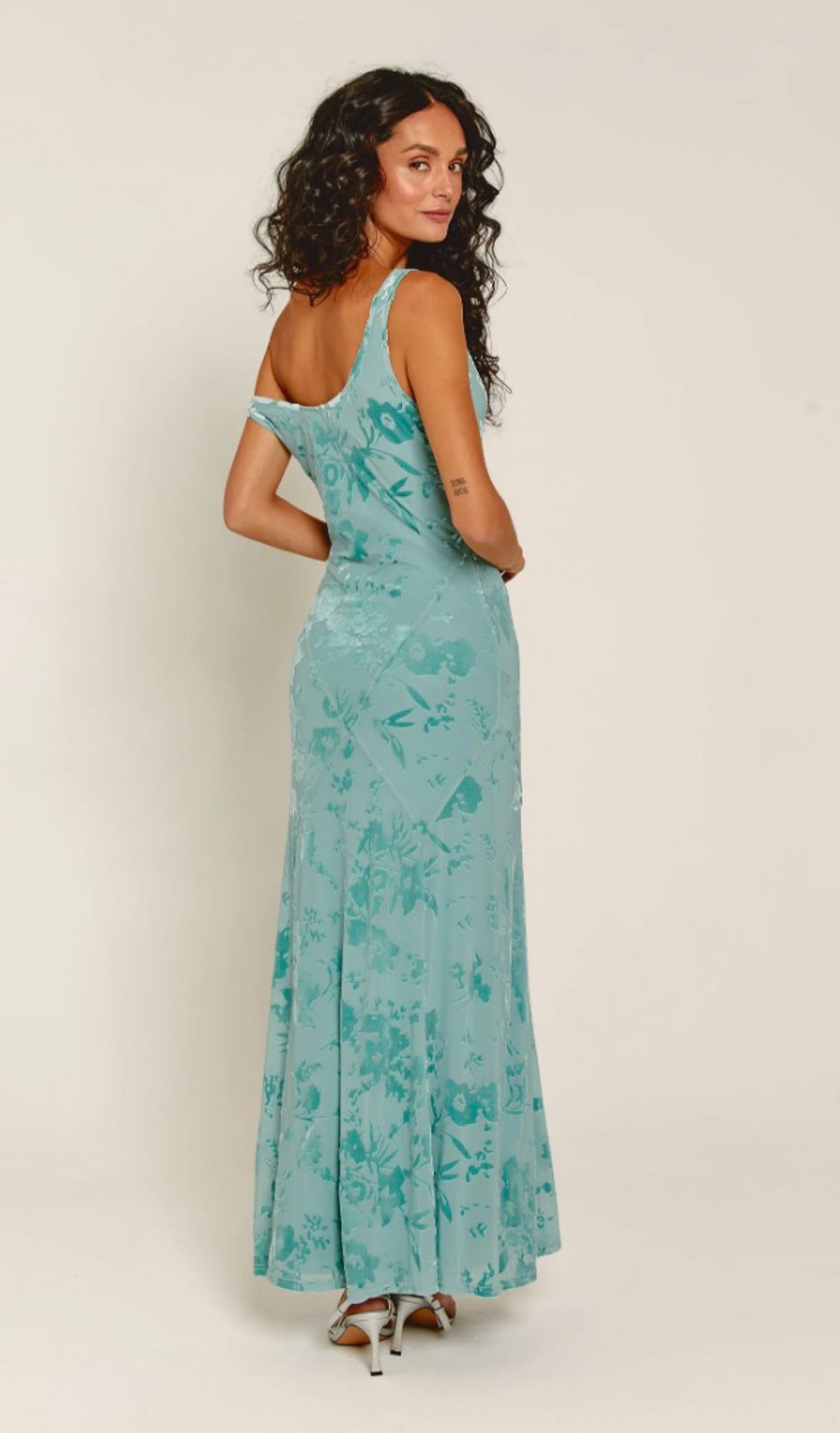 Teal Floral Velvet Burnout Dress