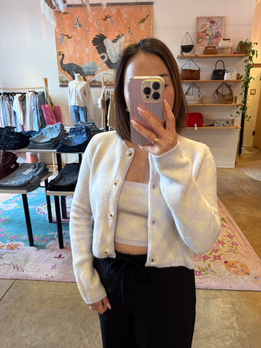 Plaid Crop Tube Top and Cardigan Set