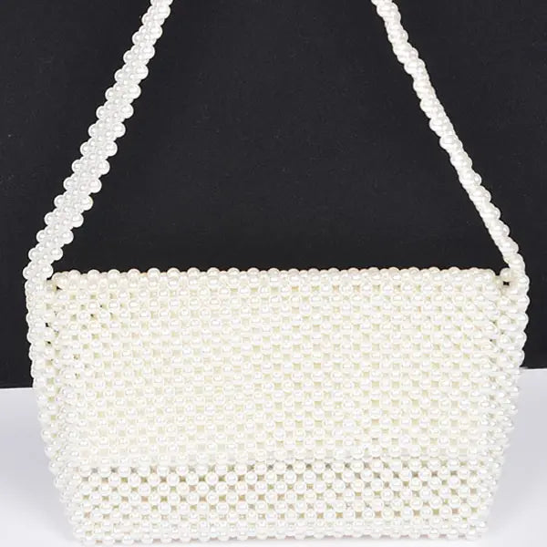 Pearl Beaded Flap Shoulder Bag