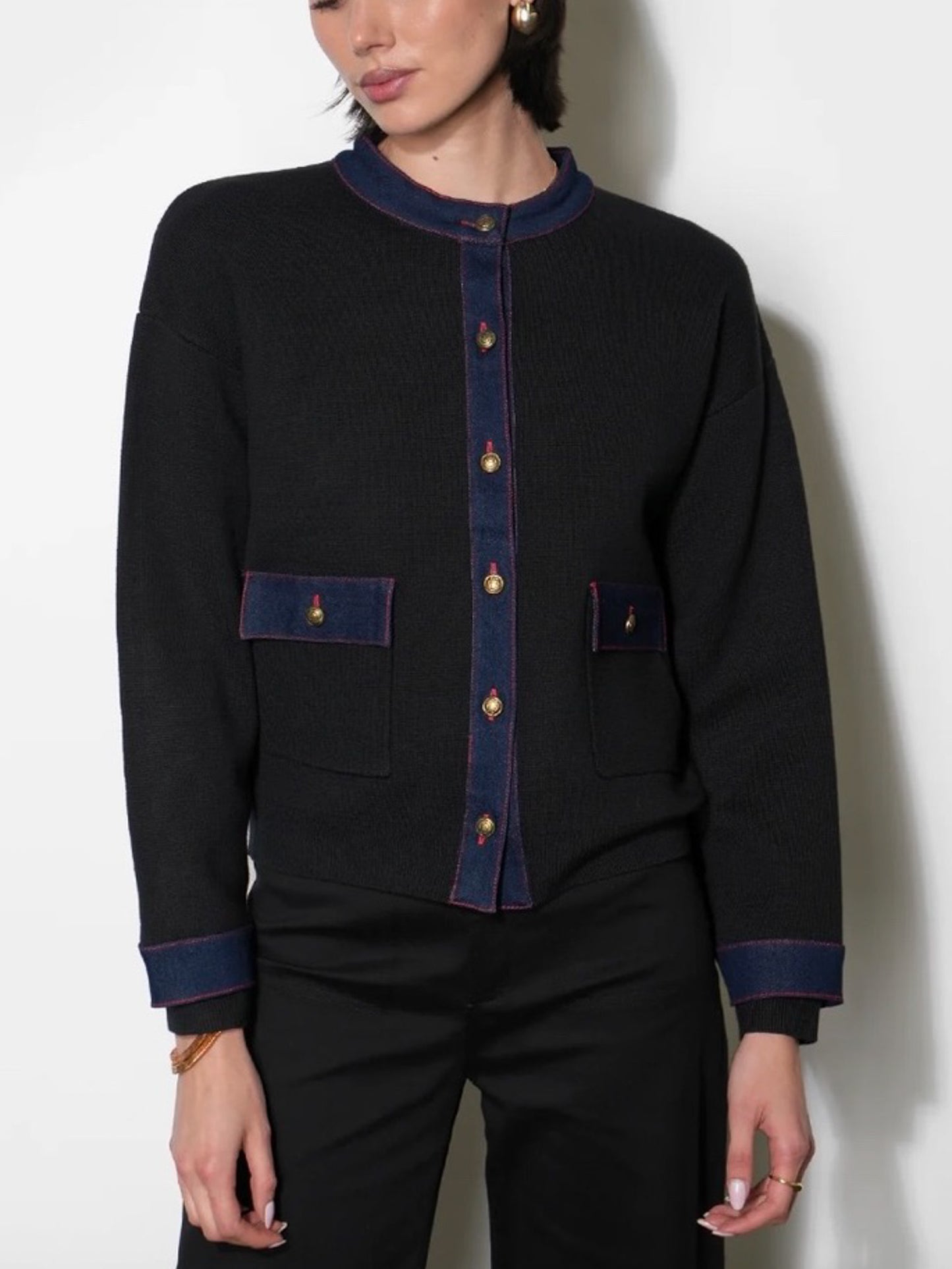 Lila Denim Detail Knit Cardigan