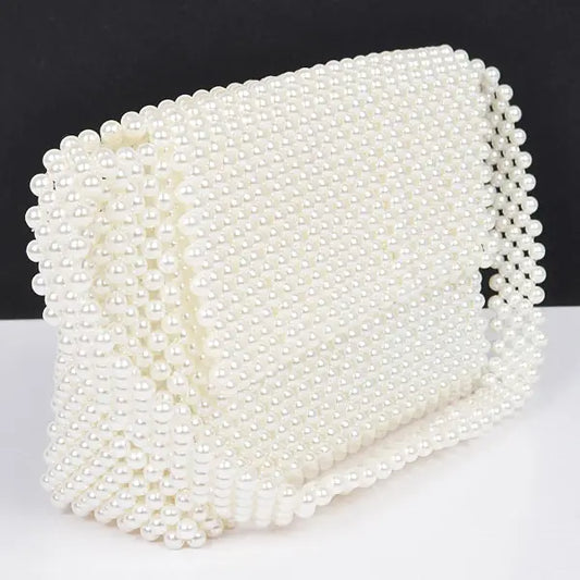 Pearl Beaded Flap Shoulder Bag