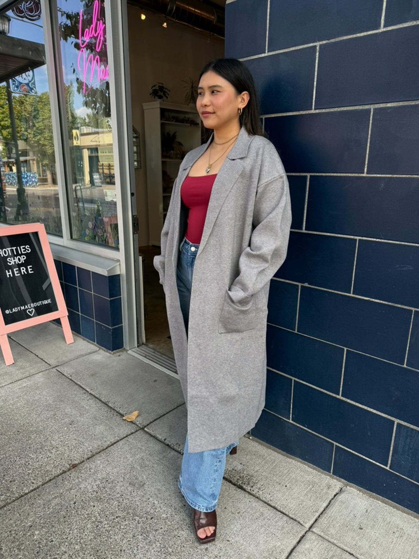 Gray Knit Trench Coat