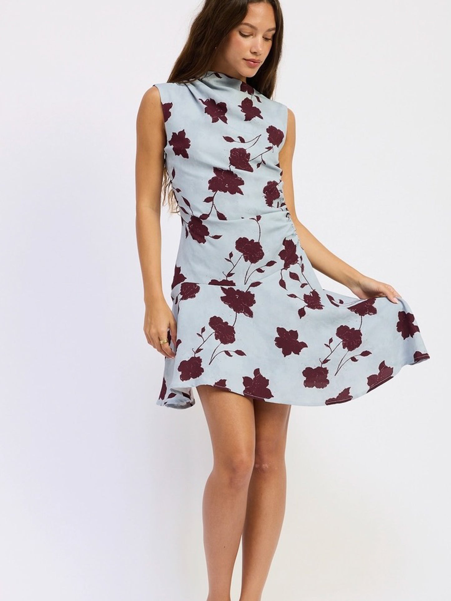 Asymmetrical Blue Floral Dress