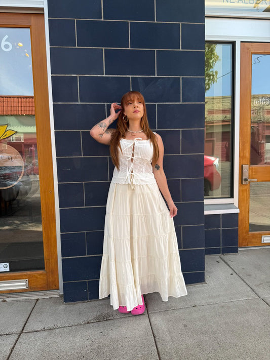 Cream Tiered Maxi Skirt