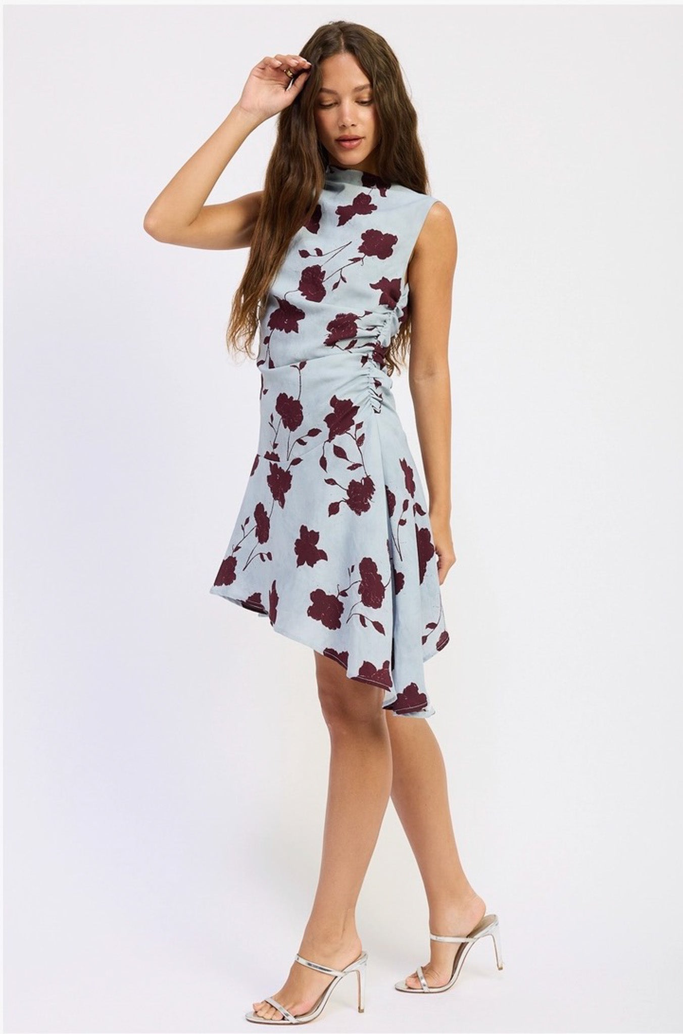Asymmetrical Blue Floral Dress