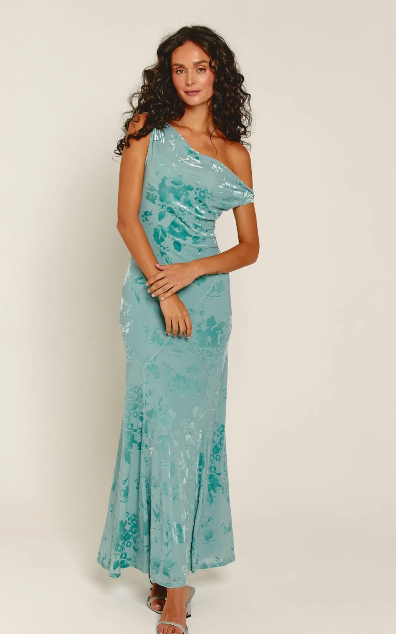 Teal Floral Velvet Burnout Dress