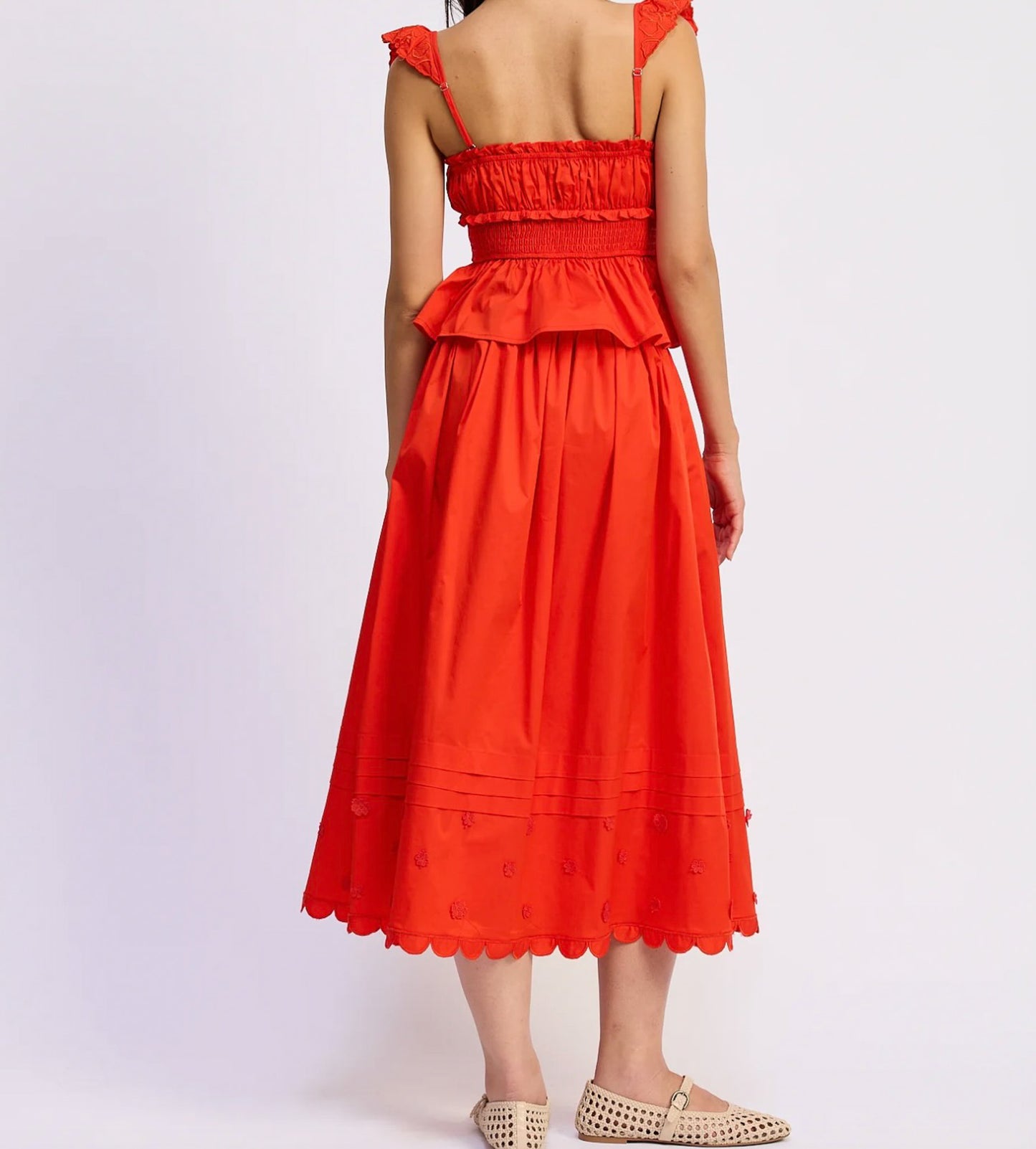 Embroidered Scallop Midi Skirt