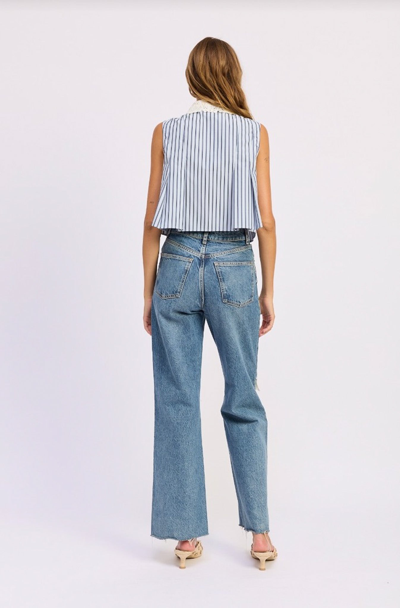 Embroidered Collar Pleat Top