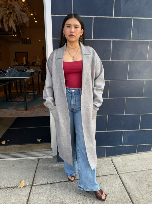 Gray Knit Trench Coat