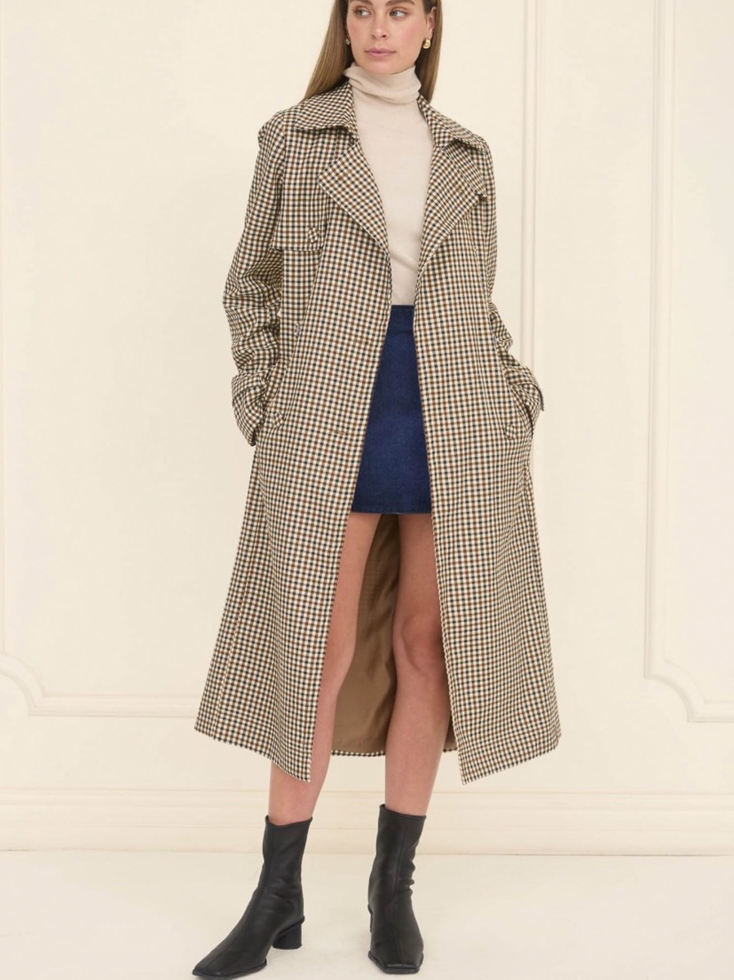 Plaid Belted Trench