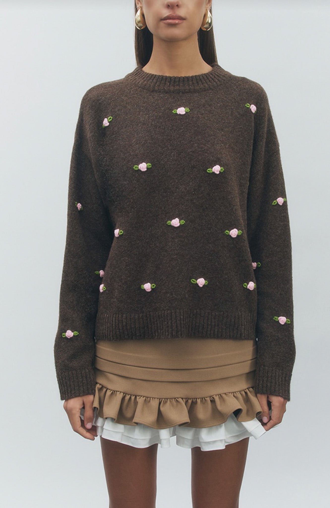 Rose Embroidered Pull Over Sweater
