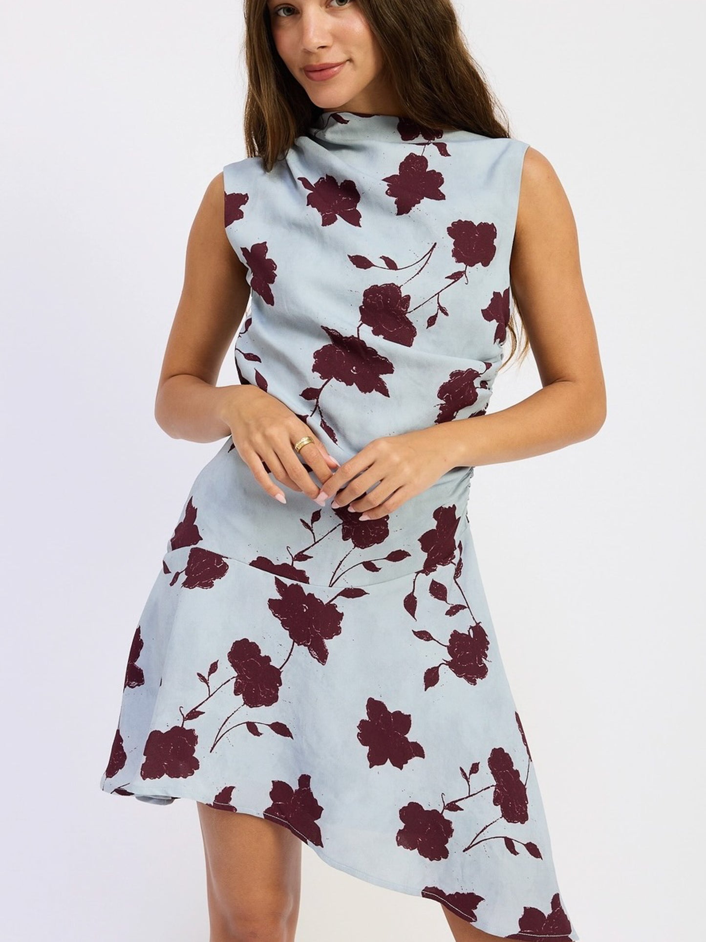 Asymmetrical Blue Floral Dress