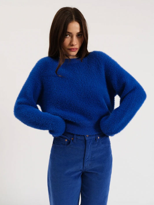 Crewneck Eyelash Sweater Cobalt