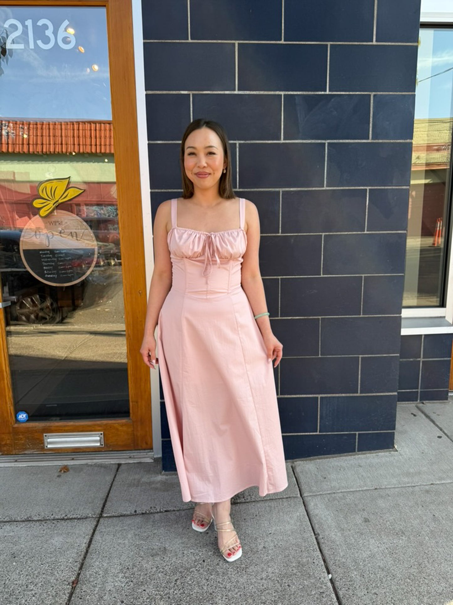 Blush Pink Ruched Bodice Dress