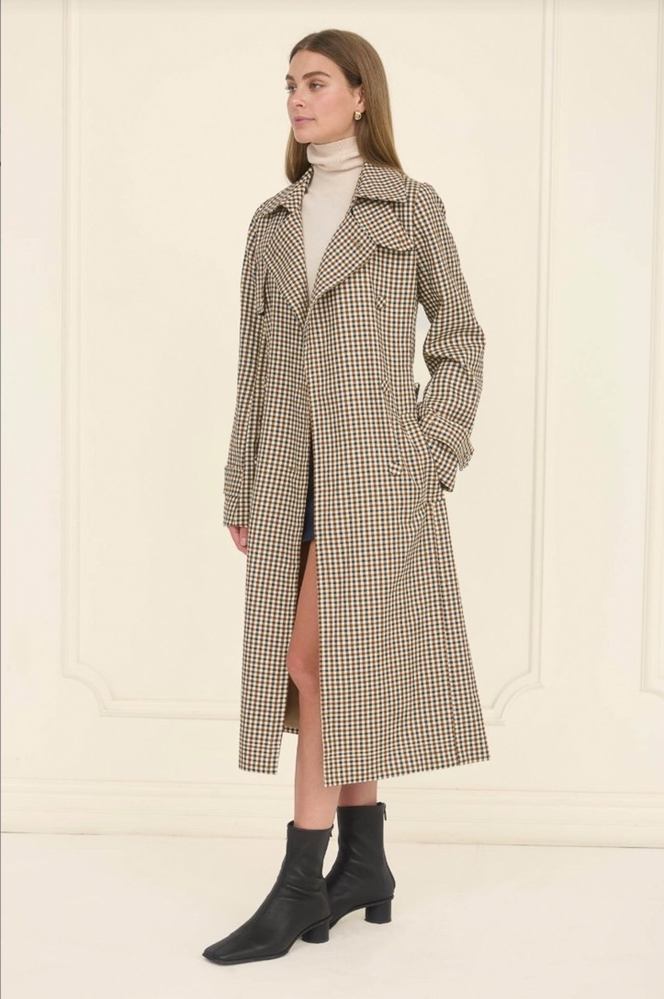 Plaid Belted Trench