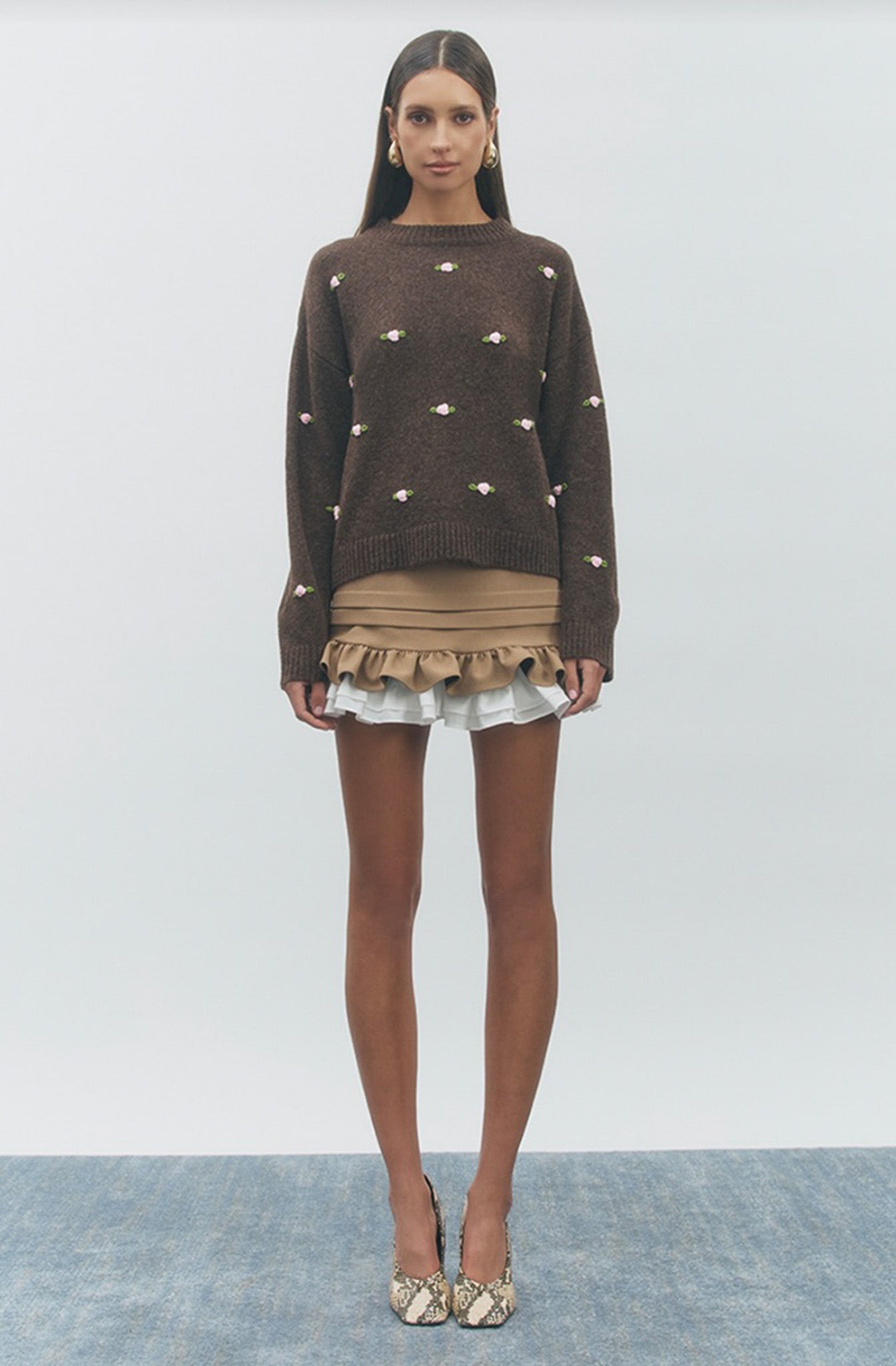 Rose Embroidered Pull Over Sweater