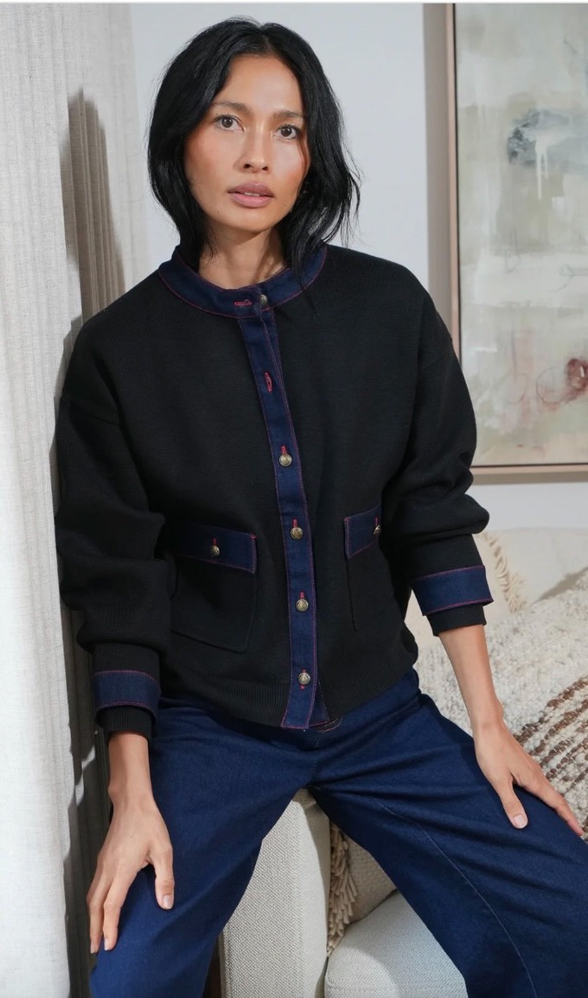 Lila Denim Detail Knit Cardigan