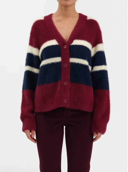 Bleeker Fuzzy Cardigan Fig Multi stripe