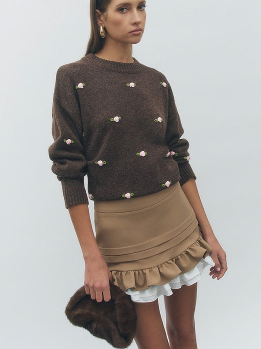 Rose Embroidered Pull Over Sweater