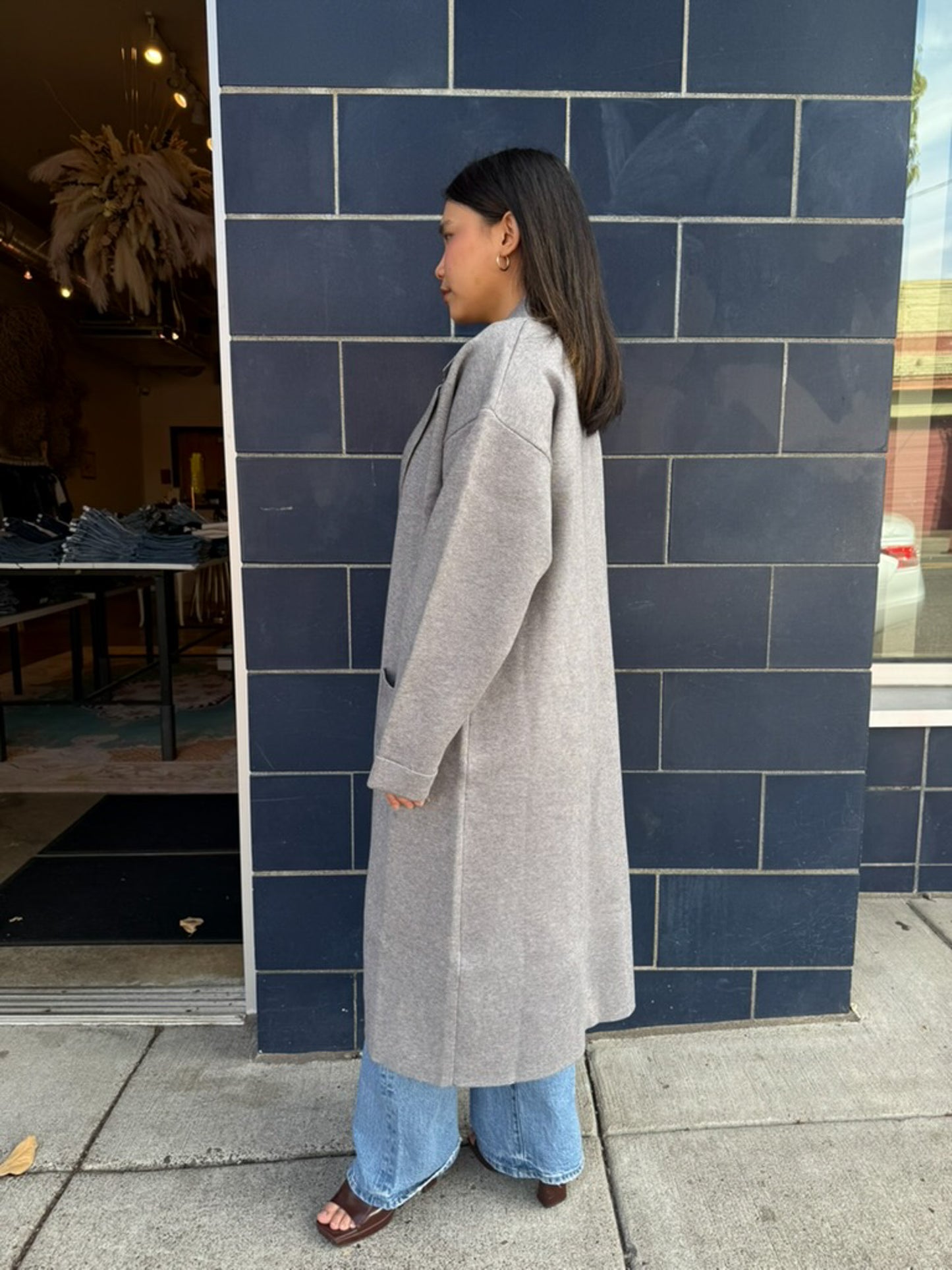 Gray Knit Trench Coat