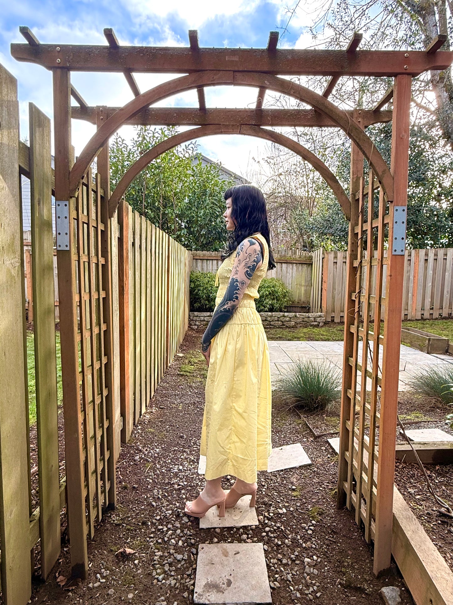 Smocked Shirred Midi Dress