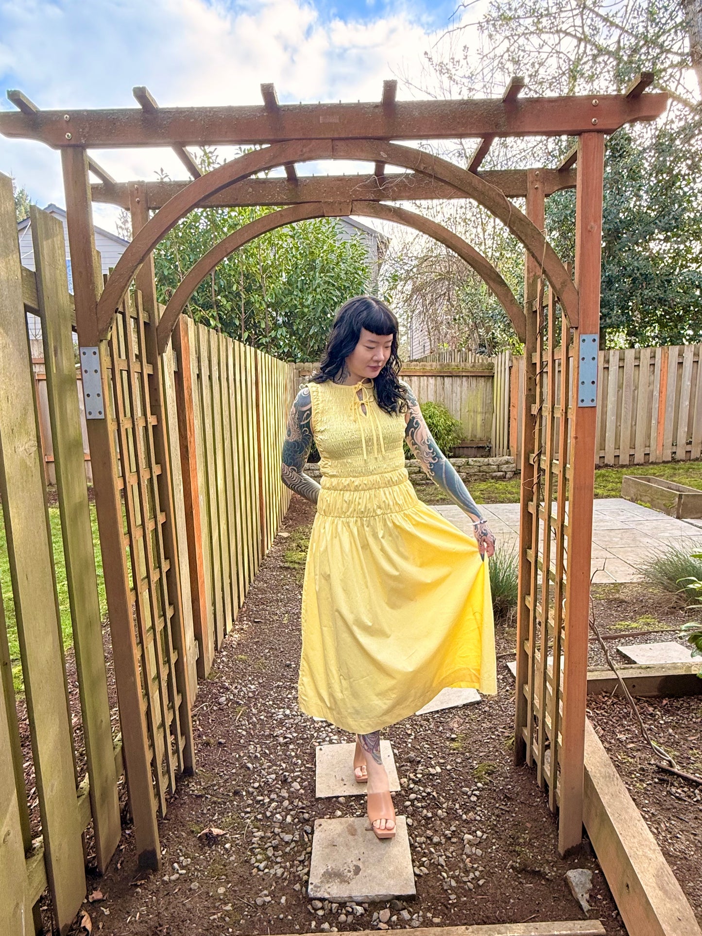 Smocked Shirred Midi Dress