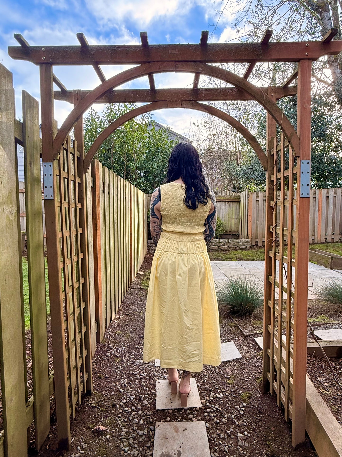 Smocked Shirred Midi Dress