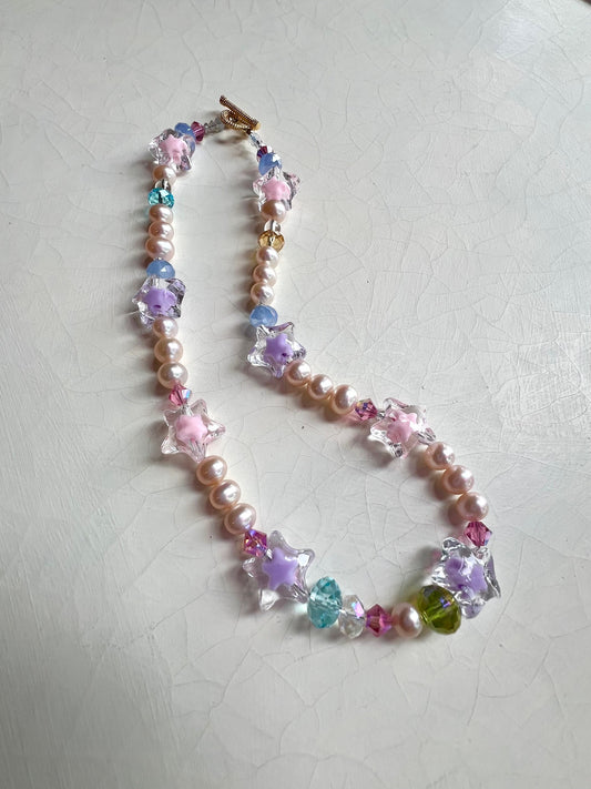 Mix Media Pink Pearl Necklace